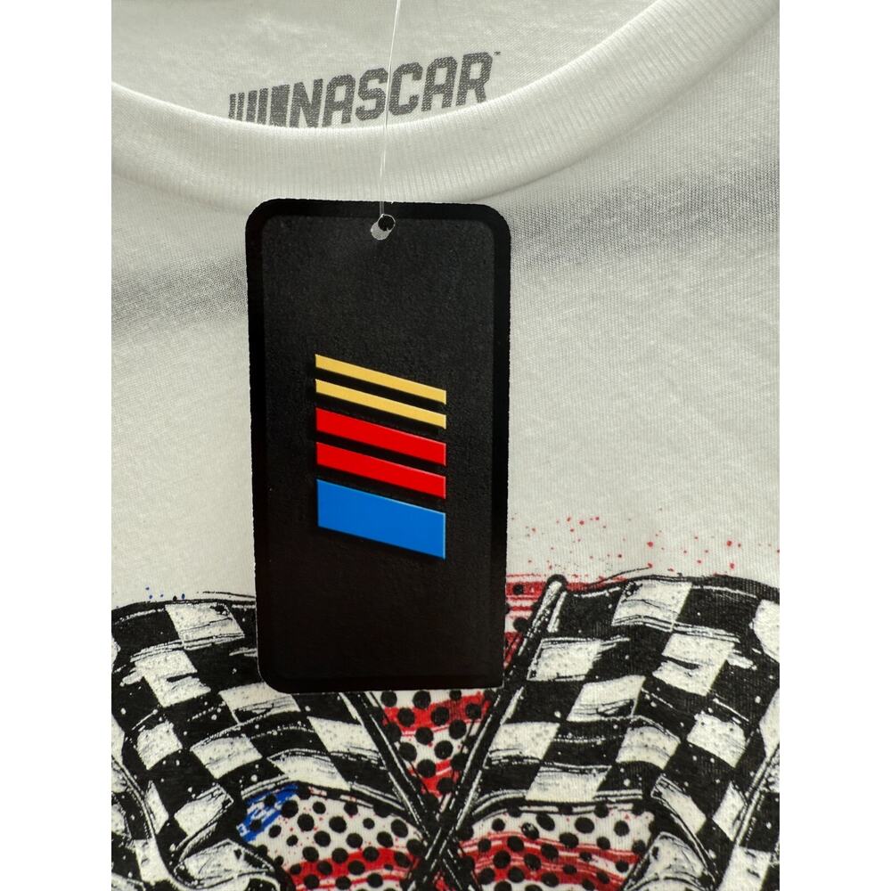Nascar T Shirt White Checkered Flags Womens Size Large Short Sleeve New - Picture 5 of 7